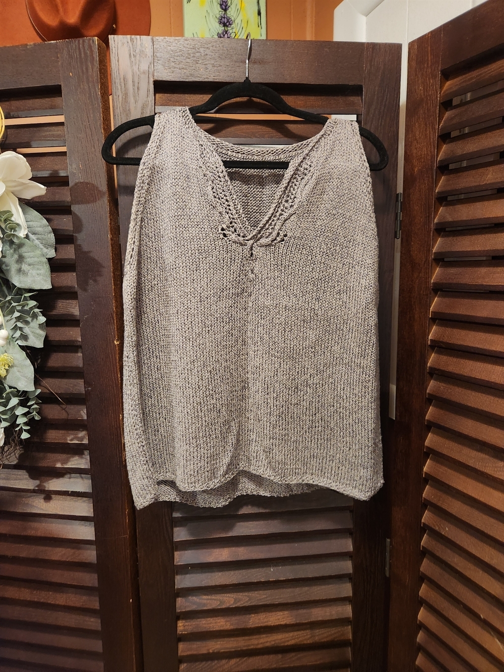 Vintage Brown Knit Sleeveless V-Neck Vest